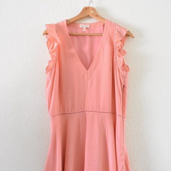 Rebecca Taylor Silk Ruffle V-Neck Dress Fit & Flare Flutter Sleeve - Picture 11 of 16